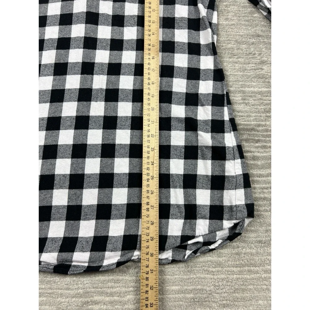 Latuza Sleepshirt Womens Medium Black & White Plaid Long‎ Sleeve Flannel